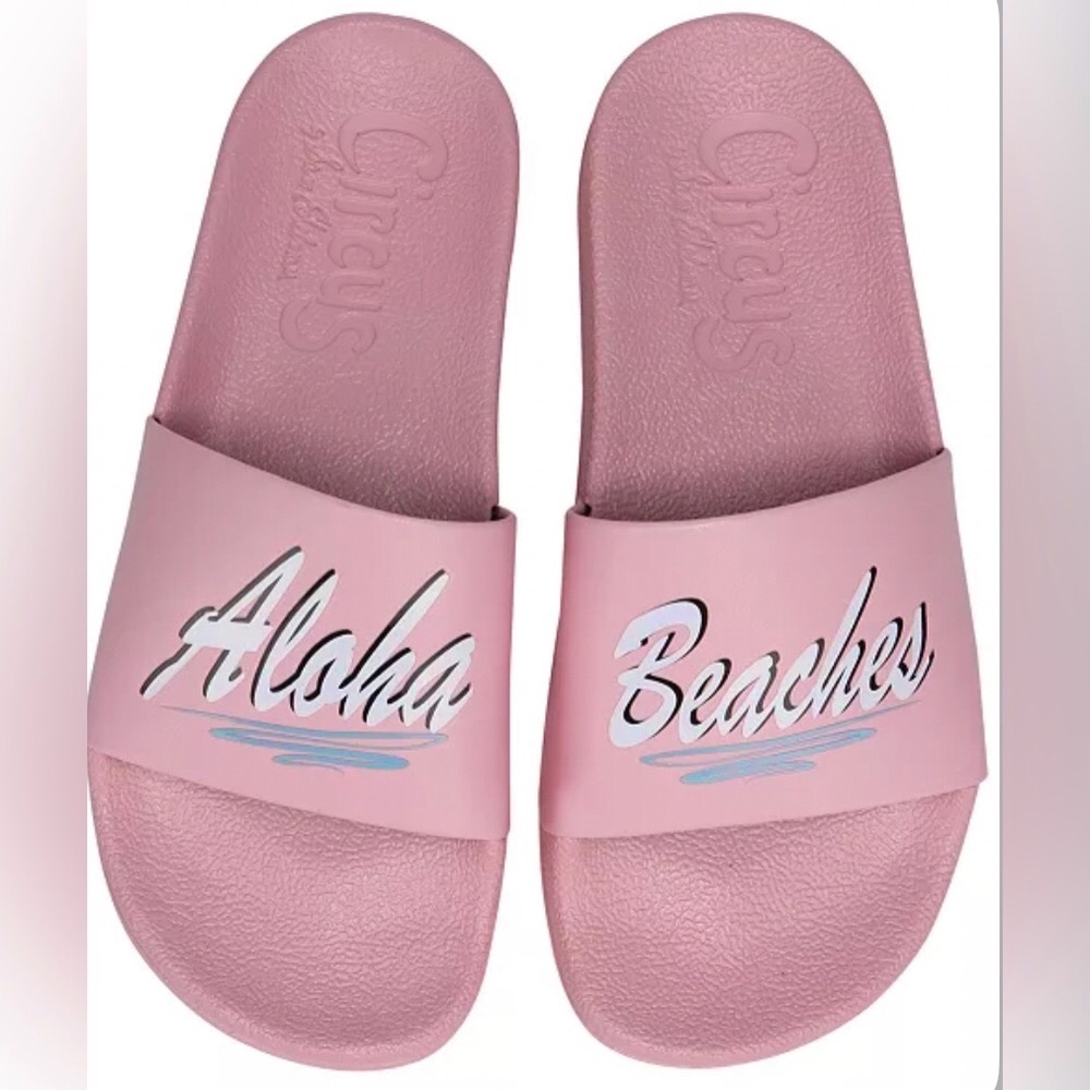 Sam Edelman Circus Flynn pink cushion slip on graphic slide sandals. NEW 8